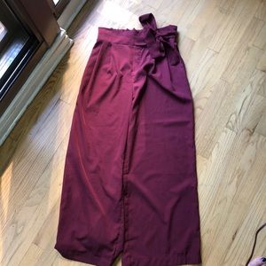 Tie front trouser full length purple wide pants